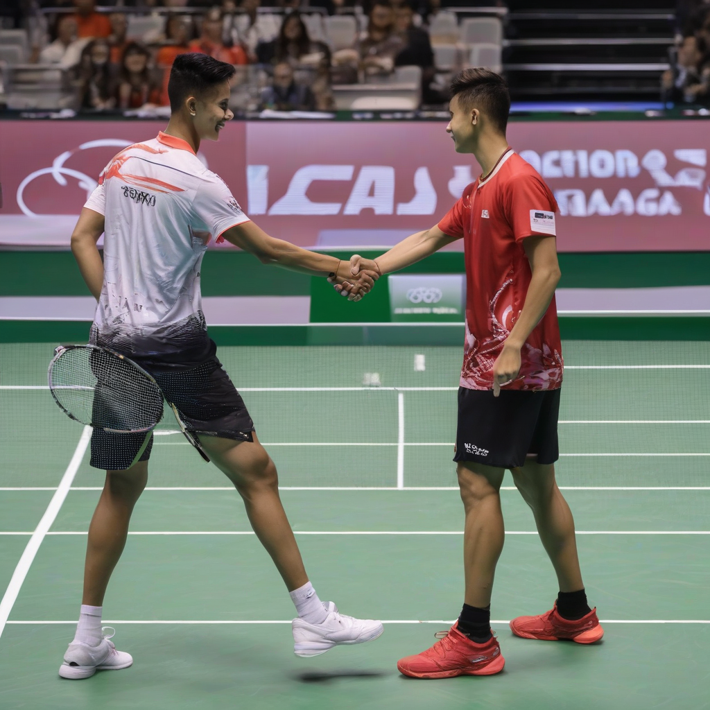 Anthony Ginting Berfoto Bersama Abi Younes Christophe Setelah Tanding