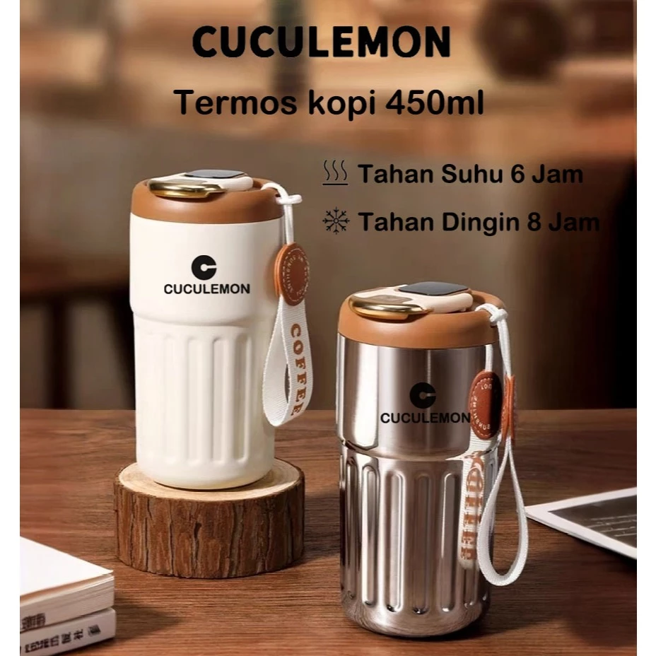 Cuculemon Tumbler Stainless Digital LED 450ML Bottle Kopi Aesthetic Termos Air Kopi Panas Botol Minum